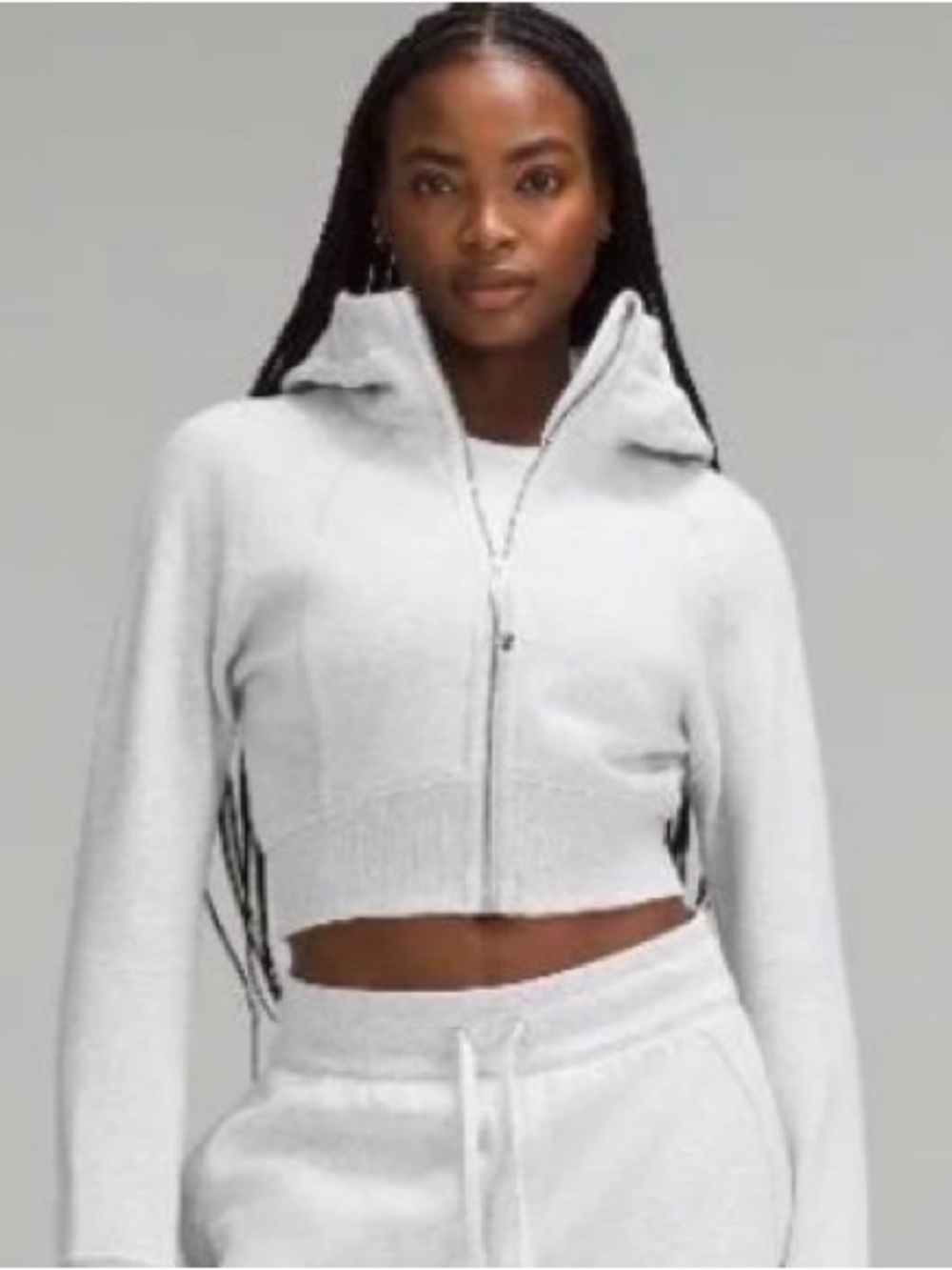 Lululemon Scuba Full-Zip Cropped Hoodie Gray | Heathered Ultra Light | Size XL